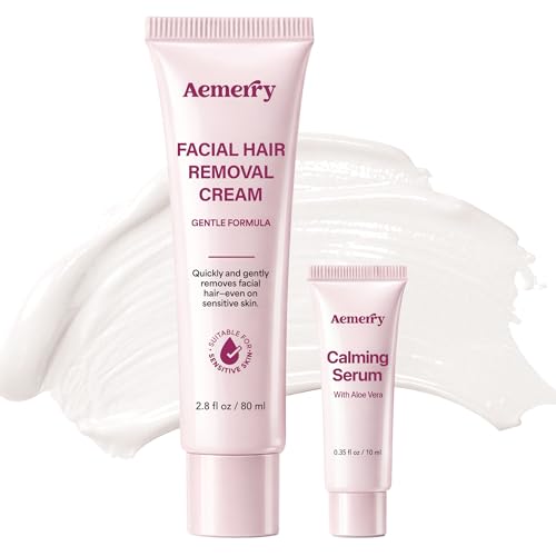 Facial Hair Removal Cream for Women ? Painless 2-in-1 Depilatory Kit with Calming Serum, Gentle Formula for Sensitive Skin, Upper Lip, Chin & Face Hair Remover, Fast 5 Min Smooth, 80ml + 10ml