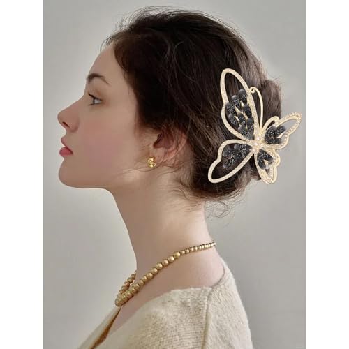 CURASA Black Butterfly Hair Clips Non-Slip Metal Claw Clips for Women Girls