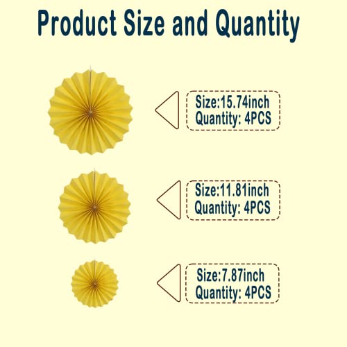 Yellow Party Hanging Paper Fans DIY Set - 12pcs for Weddings & Events