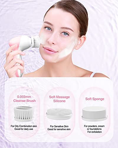 TOUCHBeauty Pink Electric Facial Cleansing Brush 3-in-1 Face Exfoliator & Massager with Travel Case