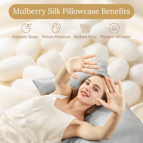 INFIIXSO King Size Mulberry Silk Pillowcase - Light Grey, Soft & Cooling