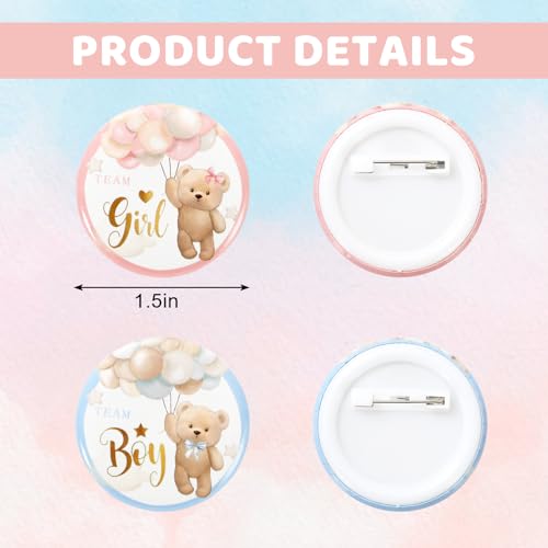 Bear Gender Reveal Button Pin - Team Girl or Boy Pin Badge for Baby Shower