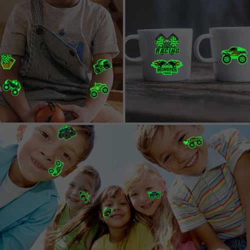 Glow in The Dark Monster Truck Temporary Tattoos - 74 Sheets
