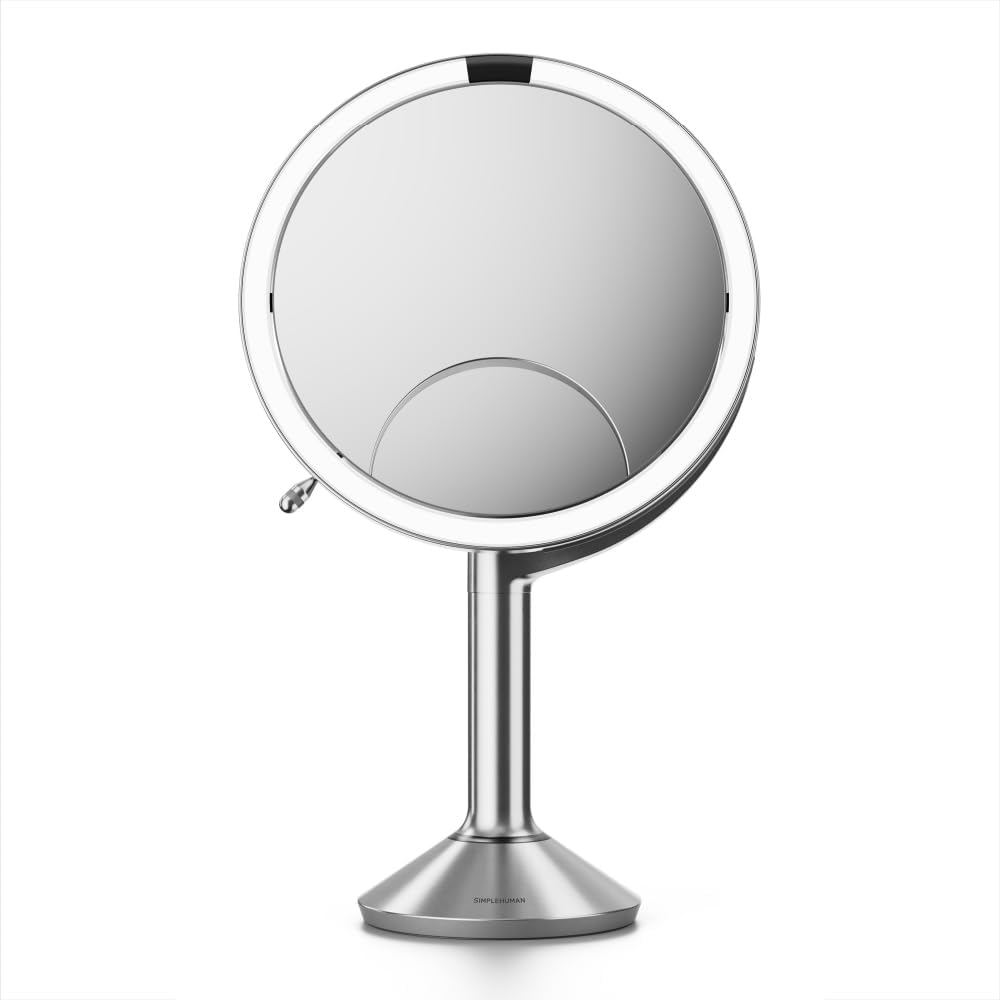 Sensor Mirror Trio - 1X 5X 10X Magnification Round Makeup Mirror | Tru-Lux® Light, Adjustable Brightness, Brass Steel
