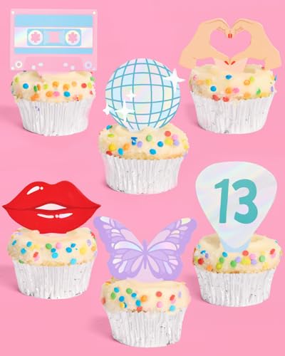 24 Pack Iridescent Cake Toppers for Bachelorette & Birthday Parties