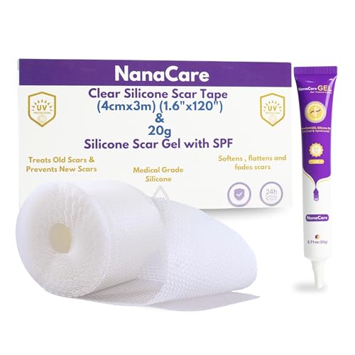 NanaCare Clear Silicone Scar Gel & Tape - Medical Grade Scar Treatment with SPF