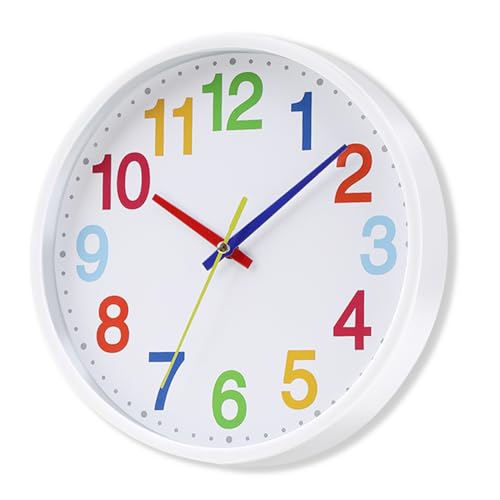 Silent Wall Clock for Kids - 9 Inch Quartz Time Teaching Decor