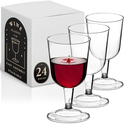 24-Pack Plastic Wine Glasses - 6 oz BPA-Free Stemmed Party Cups