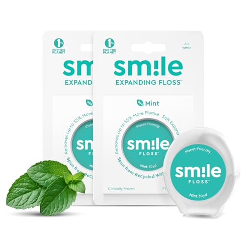 Smile Floss Mint Expanding Dental Floss 90ft Pack of 2 - Non-Toxic, Eco-Friendly, Soft on Gums