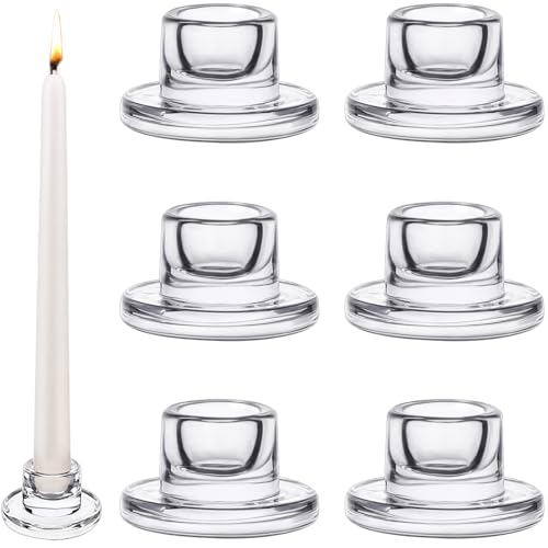 6 Pack Clear Glass Taper Candle Holders for Weddings & Decor