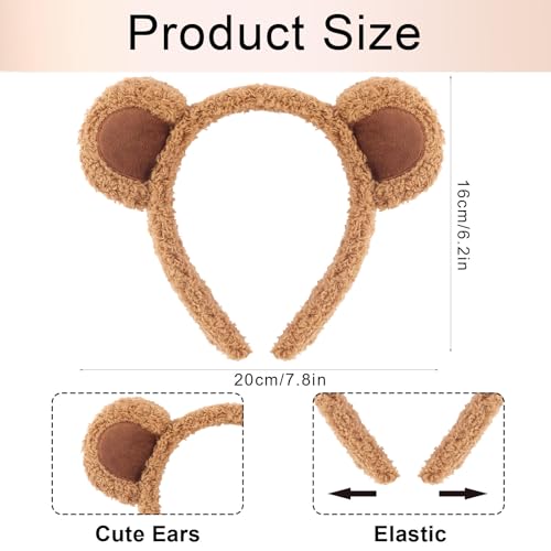 3 Pack Furry Bear Ears Headbands for Adults - Halloween Costume & Party Accessory