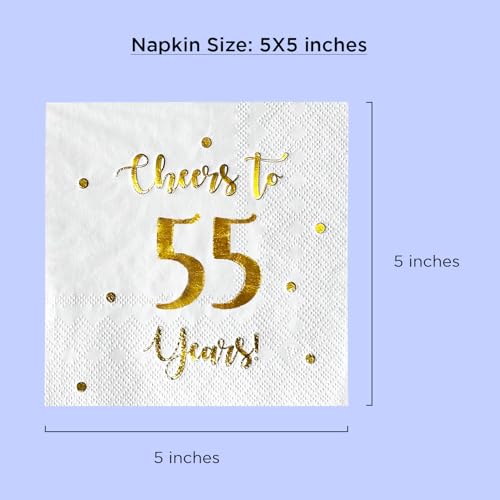 Cheers to 55 Years Cocktail Napkins - 50-Pack 3-Ply, 5x5"