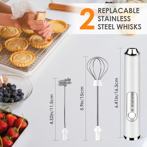Rechargeable Handheld Milk Frother with 2 Whisks - 3 Speed Electric Mixer for Lattes & Matcha