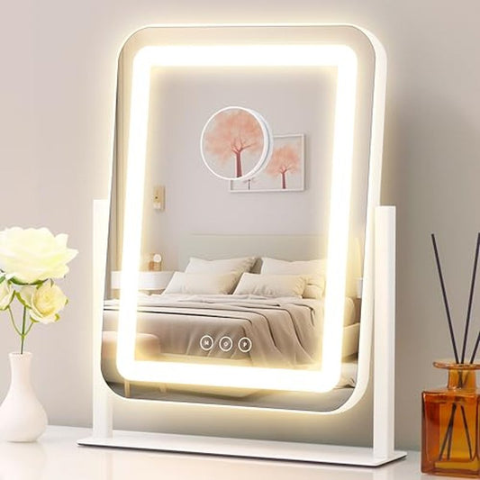 Vanity Mirror with Lights,13.1"¡¿16.7"LED Makeup Mirror,Lighted Makeup Mirror with Lights, Smart Touch Control Dimmable 3 Modes Light, Lighted Up Mirror for Makeup Desk, Bedroom, Dressing Room