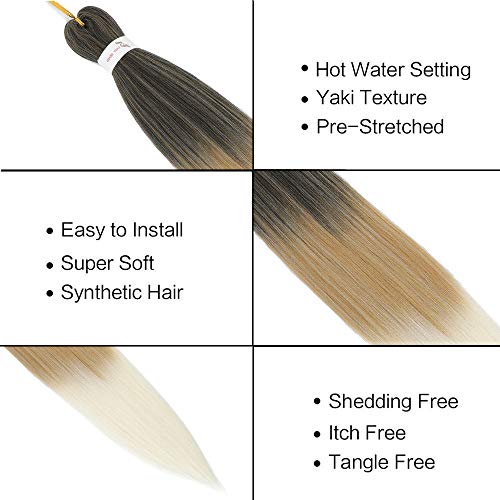 MIYPMUNS 26 Inch Pre-Stretched Ombre Braiding Hair 8 Packs Brown Blonde 1B/27/613