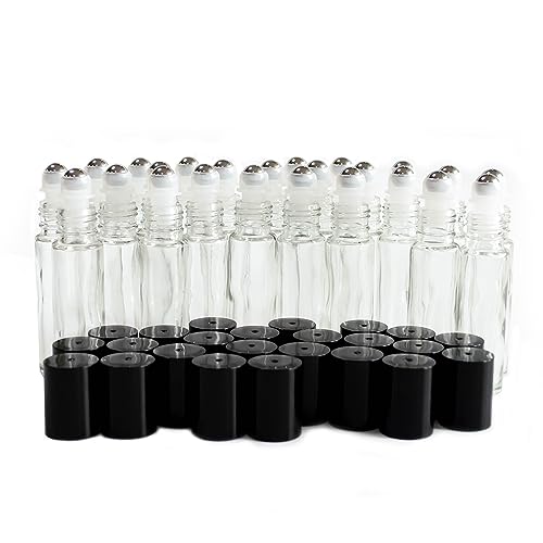 10ml Clear Glass Roll-On Bottles with Stainless Steel Roller Balls - Pack of 24