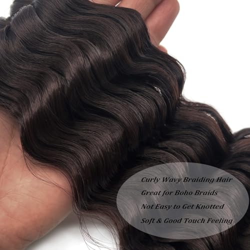 UPruyo Wavy Crochet Hair 24 Inch Brown Boho Curly Braiding Hair Pack of 2