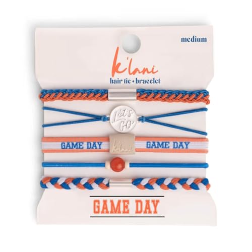 K'lani Game Day Hair Tie Bracelets - Blue/Orange - 5 Pack (Medium)