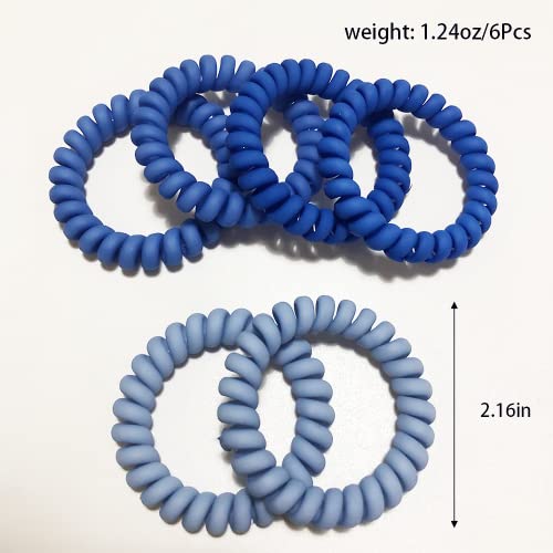 6 Pcs Matte Blue Spiral Hair Ties - Traceless Ponytail Holders for All Hair Types