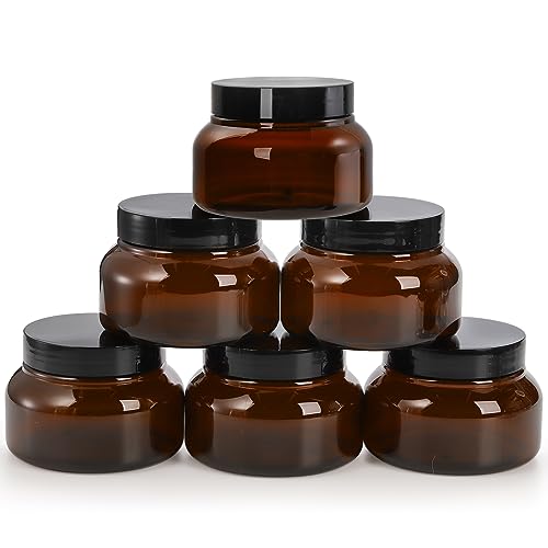 Yarlung 16 Pack 8oz Amber Plastic Jars with Lids for Body Butter & Scrubs