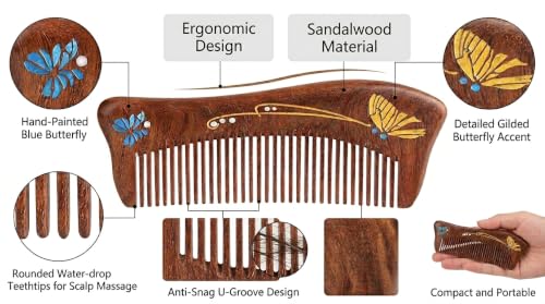 Handmade Sandalwood Butterfly Hair Comb - Anti-Static Detangling