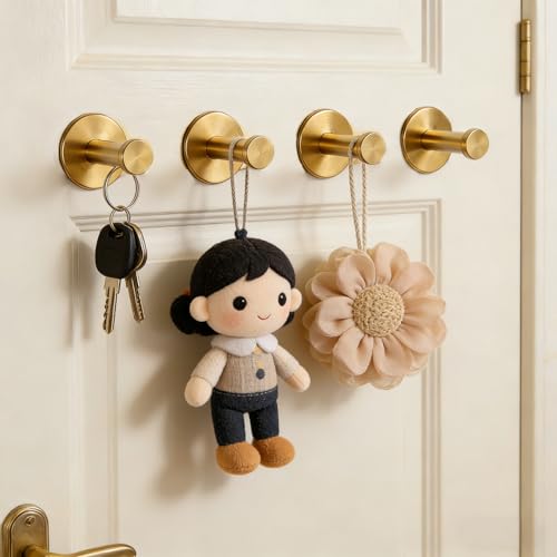 Self-Adhesive Bath Towel Hooks - 4 Pack Gold Stainless Steel