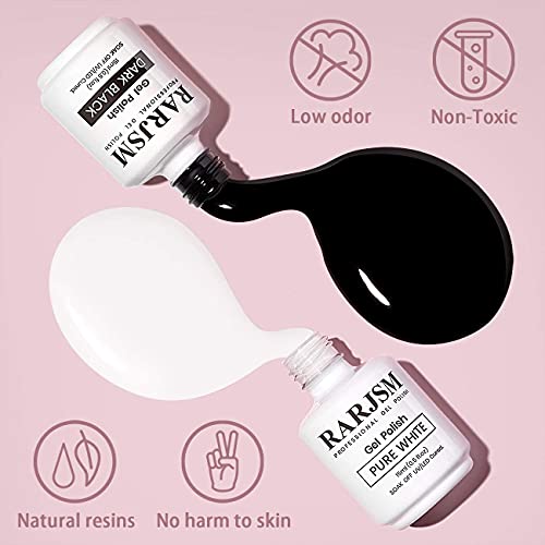 RARJSM Black & White Gel Nail Polish Kit - 15ml Soak Off UV/LED Nail Art Set