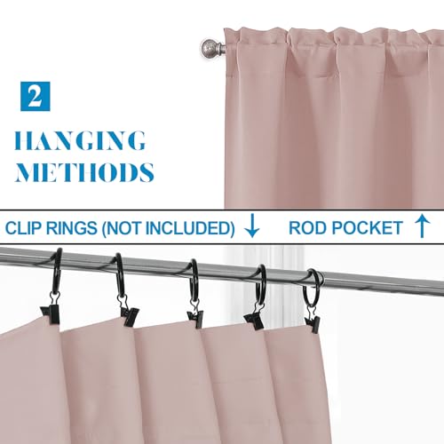 Blush Pink Room Darkening Kitchen Curtains - 2 Pcs, 30" W x 36" L