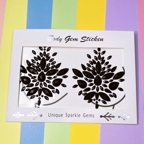 Black Rhinestone Body Gems Sticker for Festival Halloween Makeup & Body Art