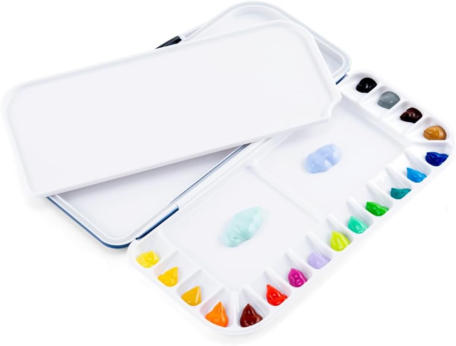 Watercolor Palette - Folding 18-Well Design with Lid & 2 Mixing Areas | Ideal for Gouache & Acrylic Paints, Yellow