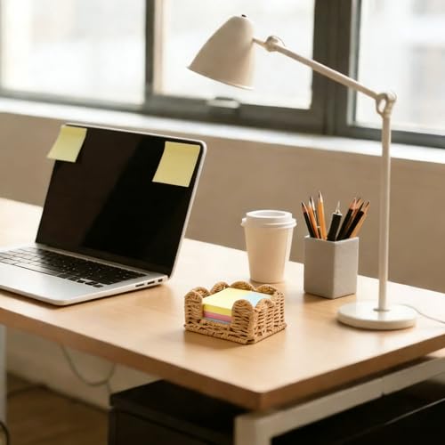 Premium 3x3 Inch Sticky Note Holder - Woven Paper Dispenser for Desk