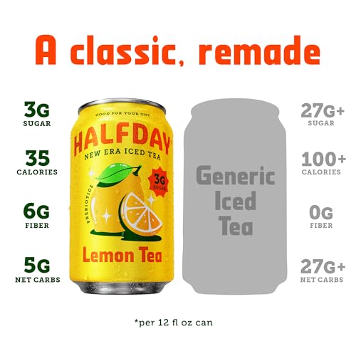 Halfday Prebiotic Lemon Iced Tea - 12 Fl Oz Can (Pack of 5)