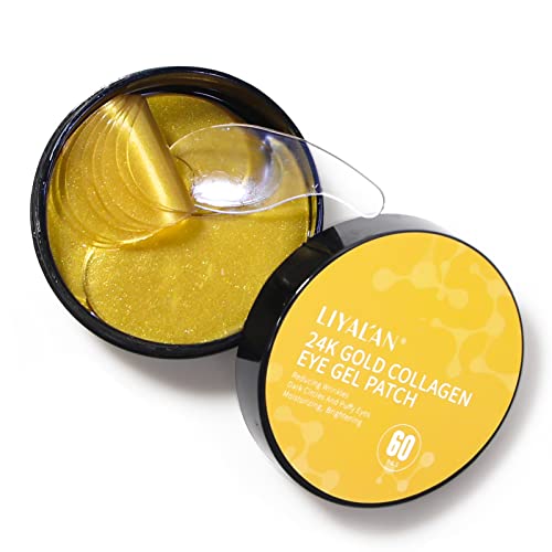 LIYALAN 24K Gold Under Eye Patches - 60 Pcs for Dark Circles & Puffiness