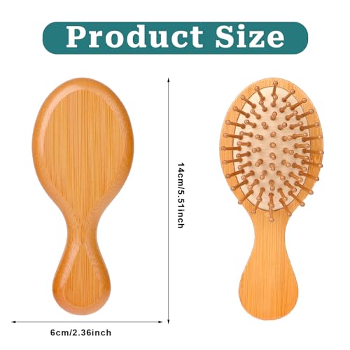 Mini Bamboo Hair Brush for Growth & Detangling - Natural Wooden Massager