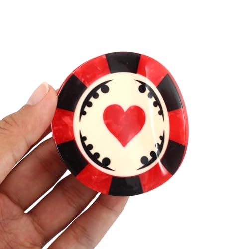 PERSONFUN Personalized Acetate Chip Hair Claw Clip - Las Vegas Gaming Chip Design, Red & Black, Variation Chip