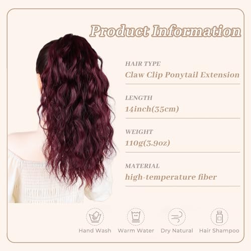 MAYSA Dark Burgundy Ponytail Extension - 14 Inch Claw Clip Hairpiece