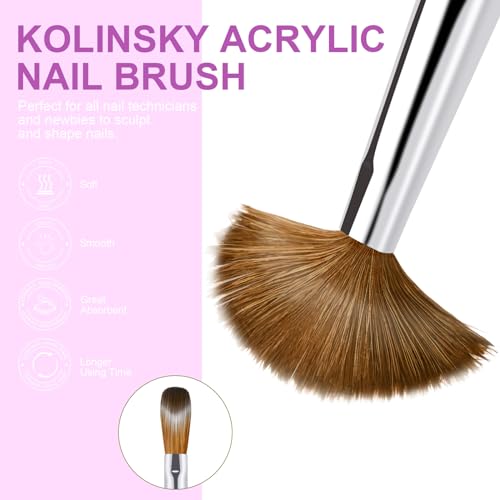 Kolinsky Nail Brush Set - 4PCS Acrylic Nail Art Brushes (Sizes 6/8/12/16)
