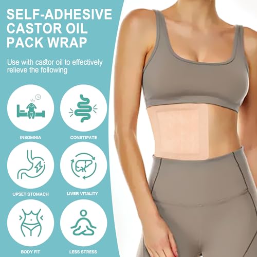 10Pcs Castor Oil Pack Wrap for Liver, Stomach, Belly Button | 8.7"*7.9" Organic Cotton Pads | Highly Absorbent Self-Adhesive Disposable Patches | No Wash, 100% Leak-Free(Oil Not Included) US Patented
