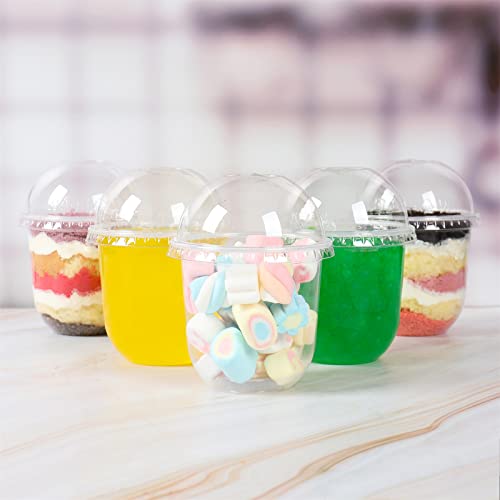 12 oz Disposable Clear Plastic Cups with Dome Lids - 50 Pack