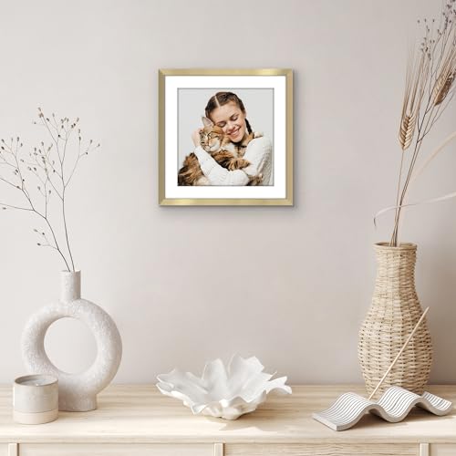 Americanflat 10x10 Gold Picture Frame with Mat - Slim Design
