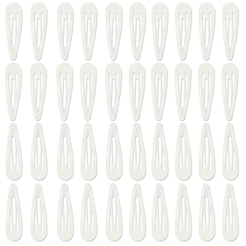 40 Pcs White Snap Hair Clips for Women - Non-Slip Metal Barrettes
