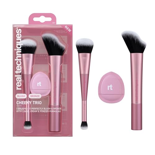 Real Techniques Cheeky Trio Makeup Brush Set with Powder, Blush & Bronzer Brushes