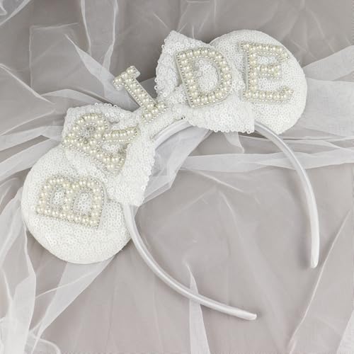 Pearl Bride Mouse Ear Headband with Veil - Wedding & Bachelorette