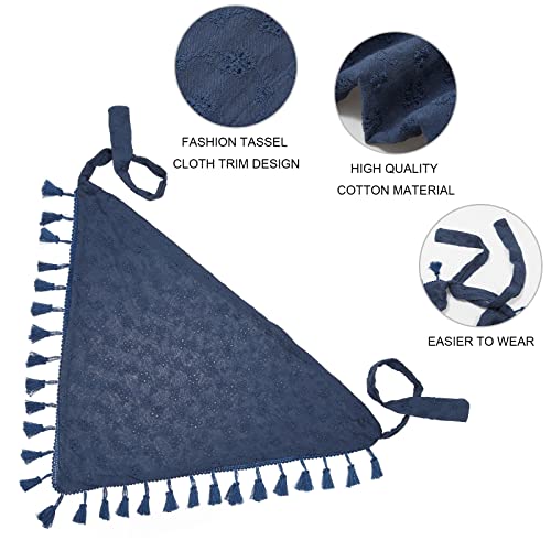 AWAYTR Floral Tassels Hair Scarf Headband - 2PCS Cotton Bandana (Navy Blue+White)