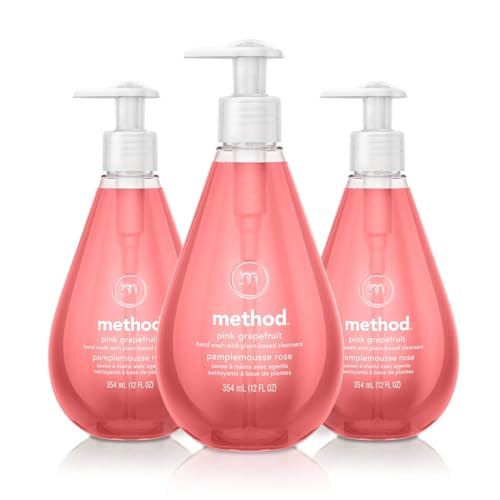 Method Gel Hand Soap Pink Grapefruit 12oz Pack of 3 Eco-Friendly Liquid Hand Wash