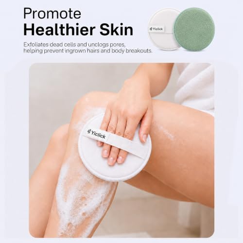 Green Yiclick 2-Pack Exfoliating Body Scrubber with Handle – Dual-Sided Bath Loofah for Men & Women