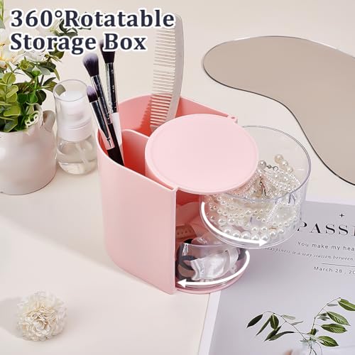 Rotating 2-Layer Makeup & Hair Accessories Organizer - Pink Plastic Case