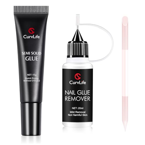 Curvlife Press-On Nail Kit with Glue Remover & Glass Tools