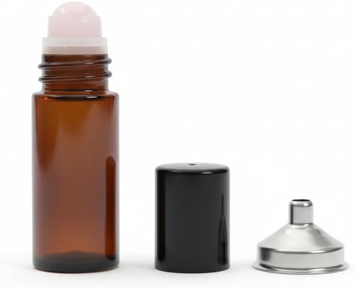 Amber Glass Roll-On Bottle with Natural Jade Roller Ball - Refillable, Leak-Proof Essential Oil Container for DIY Perfume & Skincare | Pink, 30ml