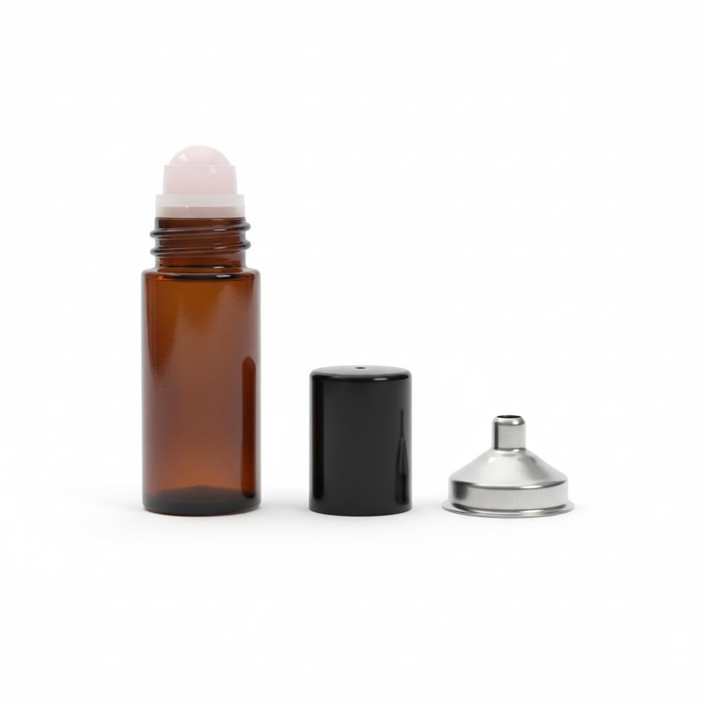 Cchenxxi 1.7oz Amber Glass Roll On Bottles with Jade Roller Balls | Leak-Resistant Design for Essential Oils, Perfume & DIY Deodorant | Refillable, Includes Funnel & Opener (Pink, 50, Milliliters)
